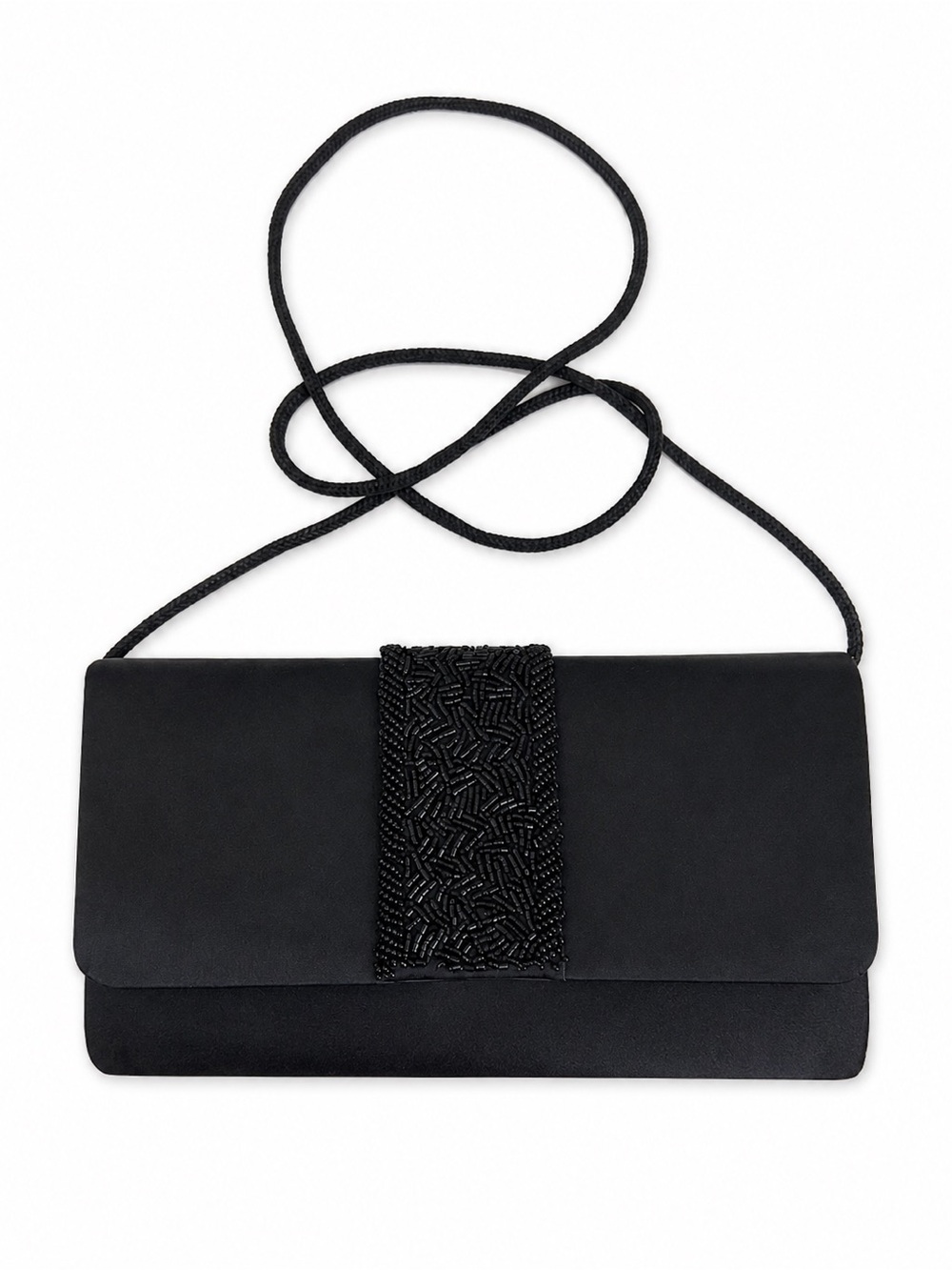 Elegant Black Evening Clutch with Beaded Detail